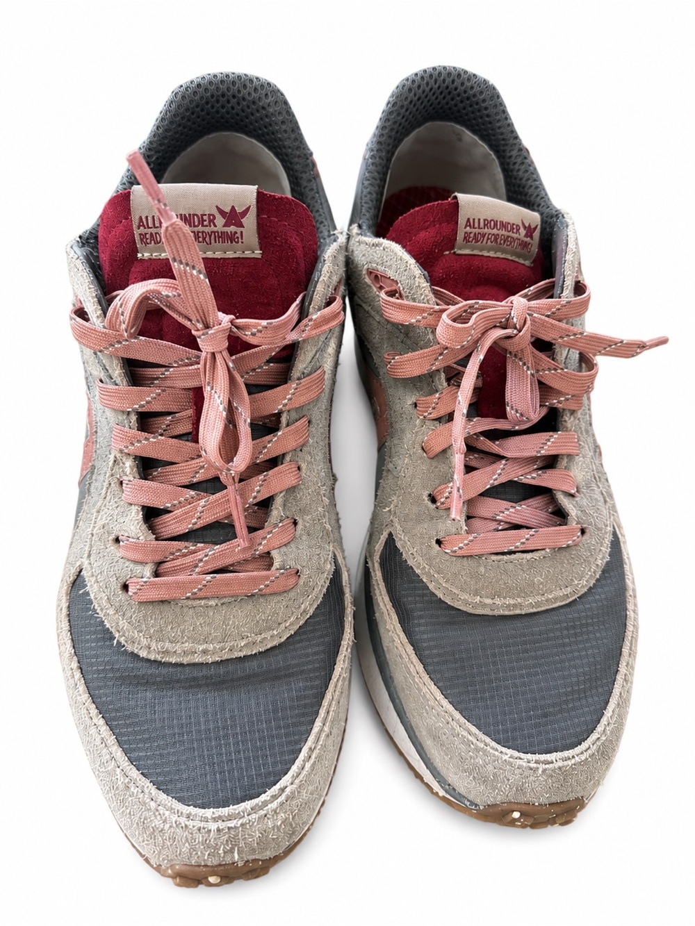 Women’s Gray Suede & Burgundy Sneaker with Pink Laces